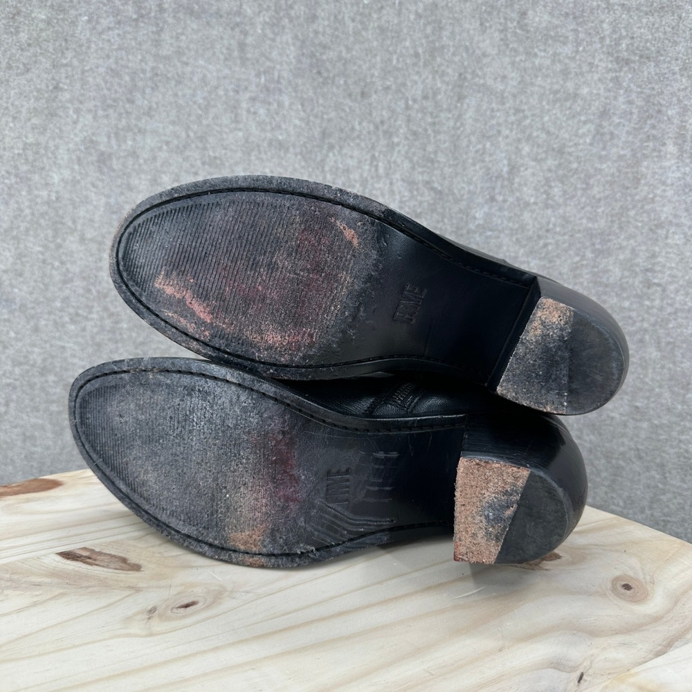 Frye Rosalia Shimmer Black Leather Ankle Boots Block Heel Zip Booties Womens 9 - Picture 12 of 16